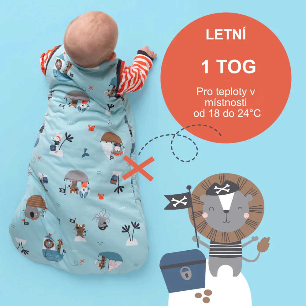 Piráti NOVOROZENECKÝ LETNÍ dětský spací pytel s ODEPÍNACÍMI RUKÁVY 0-3 měsíce, 56cm