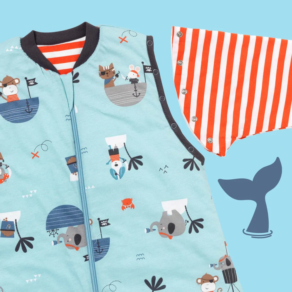 Pirát NOVOROZENECKÝ CELOROČNÍ dětský spací pytel S ODEPÍNACÍMI RUKÁVY 0-3 měsíce, 56cm