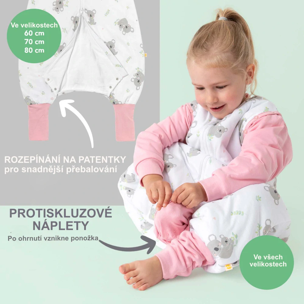 Koala LETNÍ PROTISKLUZOVÝ spací pytel s nohavičkami a ODEPÍNACÍMI RUKÁVY 80cm