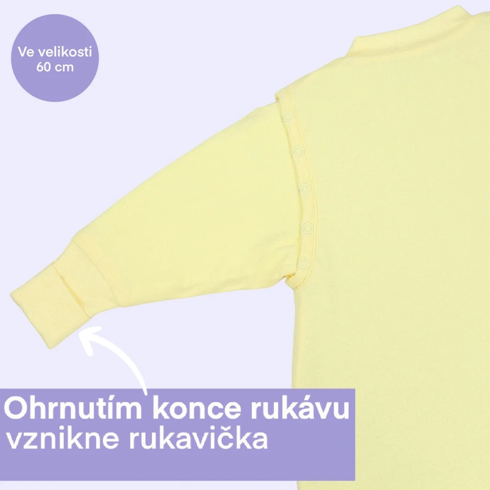 Popcorn CELOROČNÍ PROTISKLUZOVÝ spací pytel s nohavičkami a s ODEPÍNACÍMI RUKÁVY 60cm