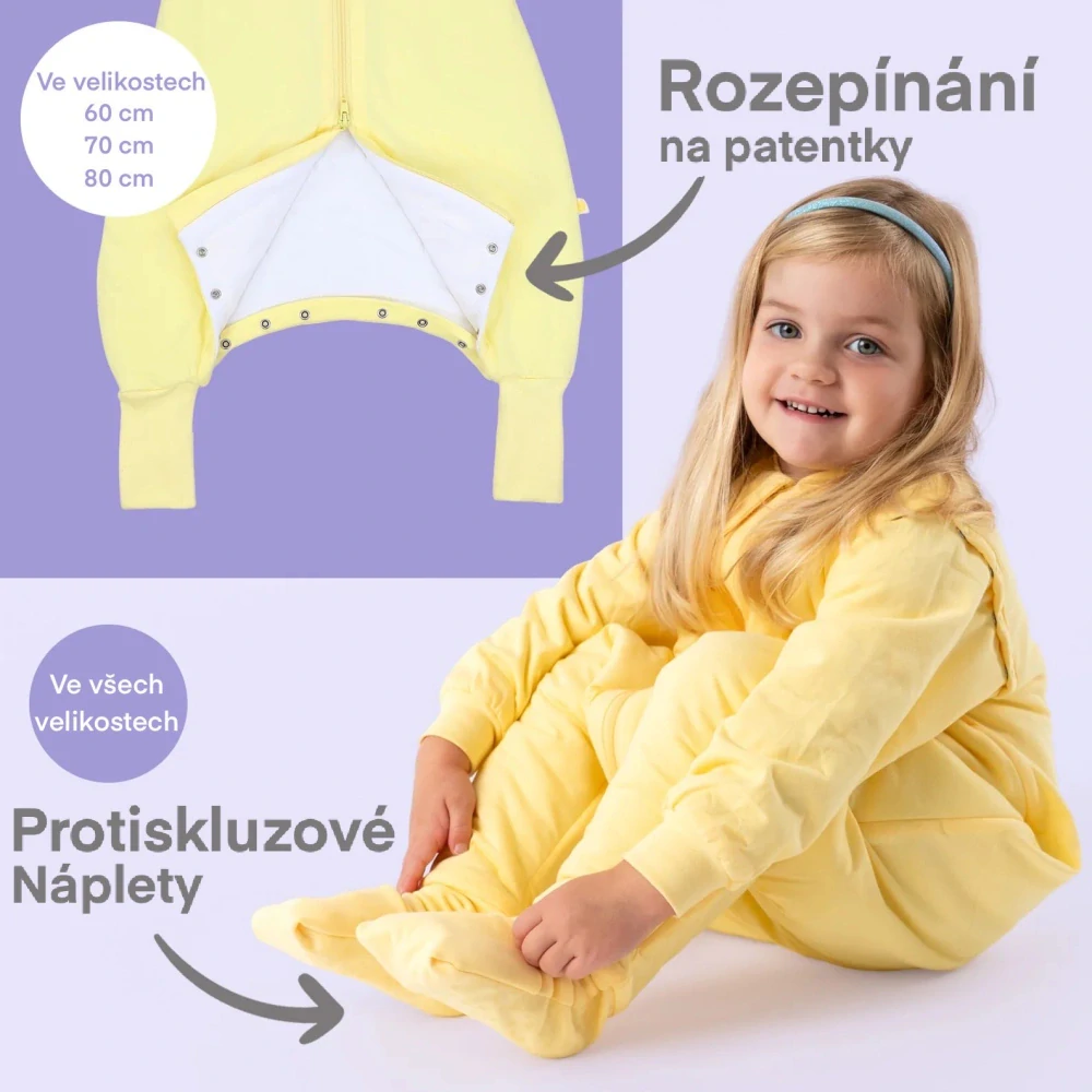Popcorn CELOROČNÍ PROTISKLUZOVÝ spací pytel s nohavičkami a s ODEPÍNACÍMI RUKÁVY 100cm