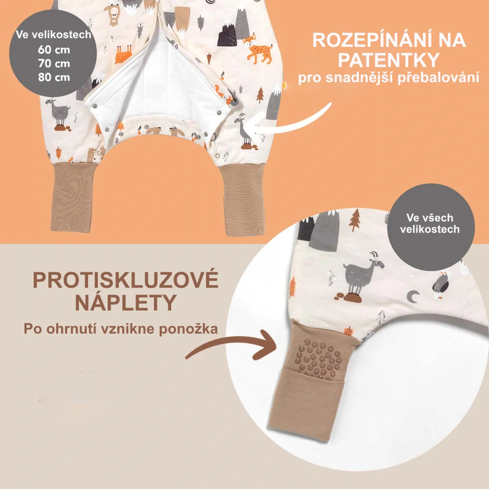 Hory LETNÍ PROTISKLUZOVÝ spací pytel s nohavičkami a ODEPÍNACÍMI RUKÁVY 60cm