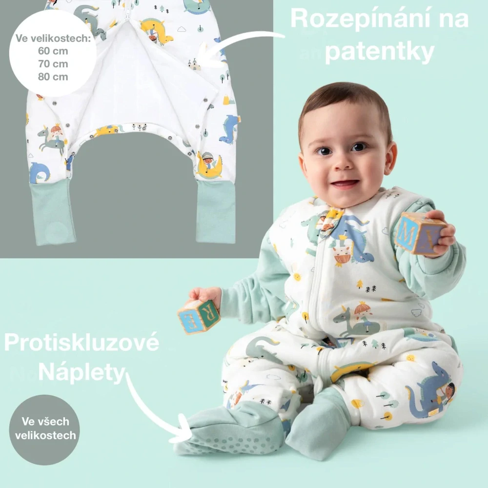 Fantazie ZIMNÍ PROTISKLUZOVÝ spací pytel s nohavičkami a s ODEPÍNACÍMI RUKÁVY 90cm | Slumbersac