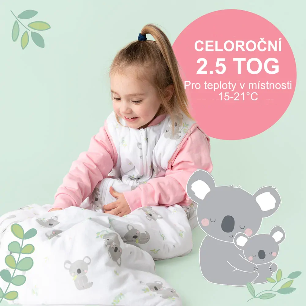Koala CELOROČNÍ dětský spací pytel S ODEPÍNACÍMI RUKÁVY 0-6 měsíců, 70cm