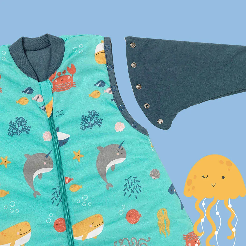 Mořský svět CELOROČNÍ PROTISKLUZOVÝ spací pytel s nohavičkami a s ODEPÍNACÍMI RUKÁVY 80cm