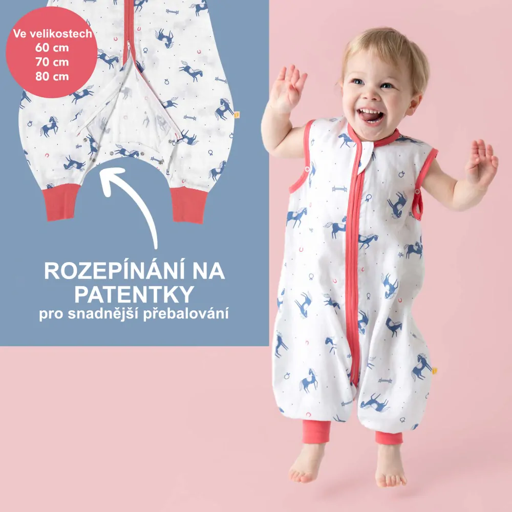 Koníci MUŠELÍNOVÝ 0.5Tog EXTRA TENKÝ LETNÍ spací pytel s nohavičkami 70cm