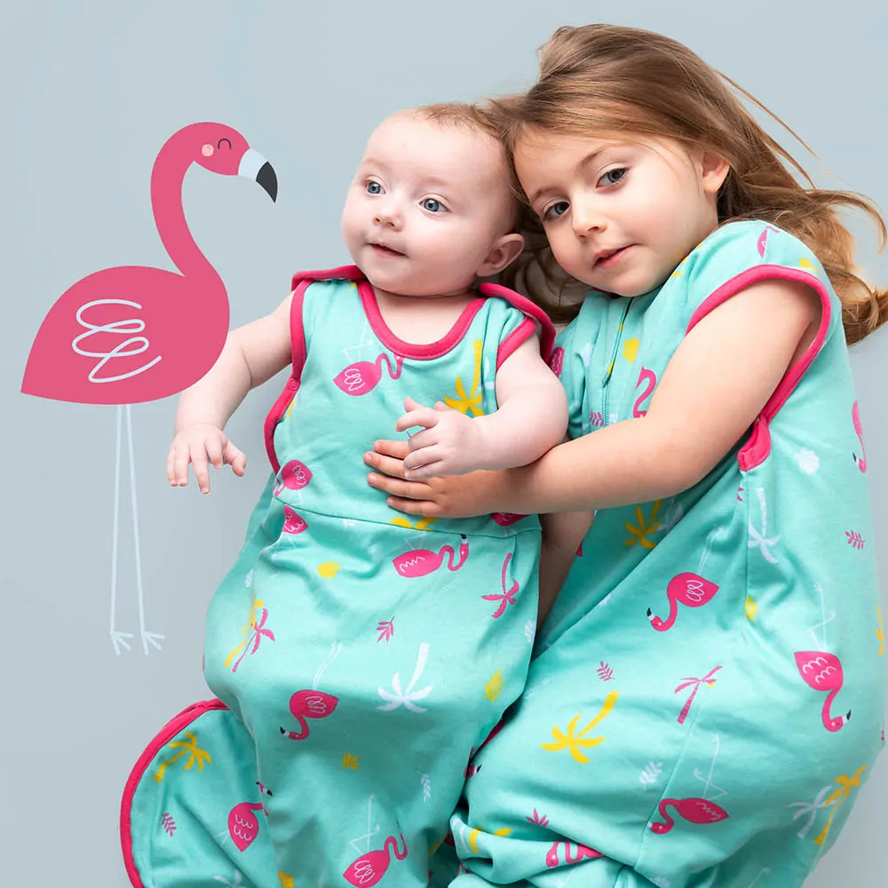 ORGANICKÁ BAVLNA - Plameňáci, NOVOROZENECKÝ LETNÍ dětský spací pytel 0-3 měsíce, 56cm