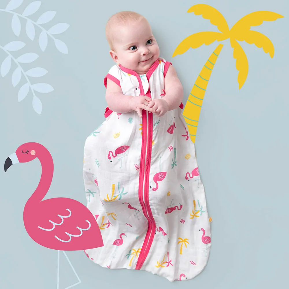 Plameňáci MUŠELÍNOVÝ 0.5Tog EXTRA TENKÝ LETNÍ dětský spací pytel 6-18 měsíců, 90cm