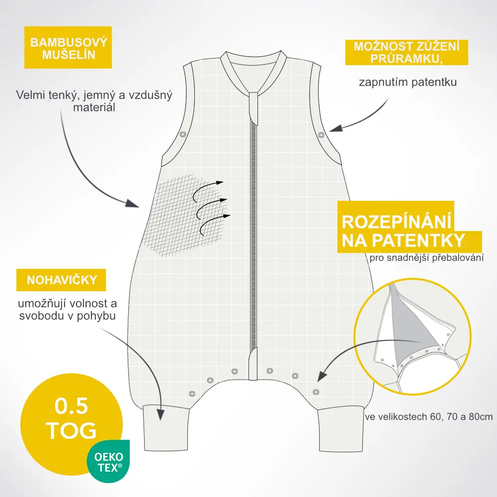 Plameňáci MUŠELÍNOVÝ 0.5Tog EXTRA TENKÝ LETNÍ spací pytel s nohavičkami 90cm