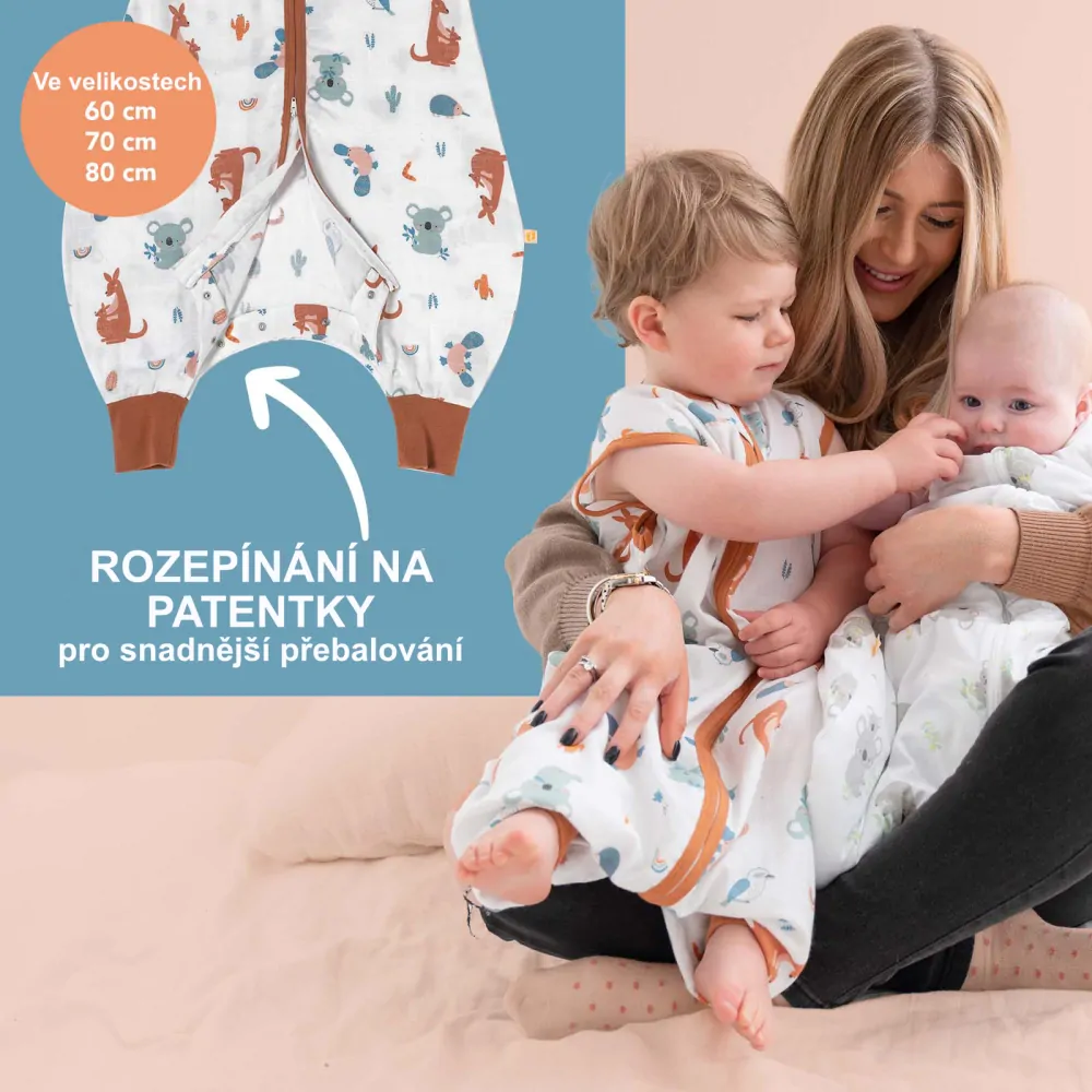 Hlavou vzhůru MUŠELÍNOVÝ 0.5Tog EXTRA TENKÝ LETNÍ spací pytel s nohavičkami 100cm