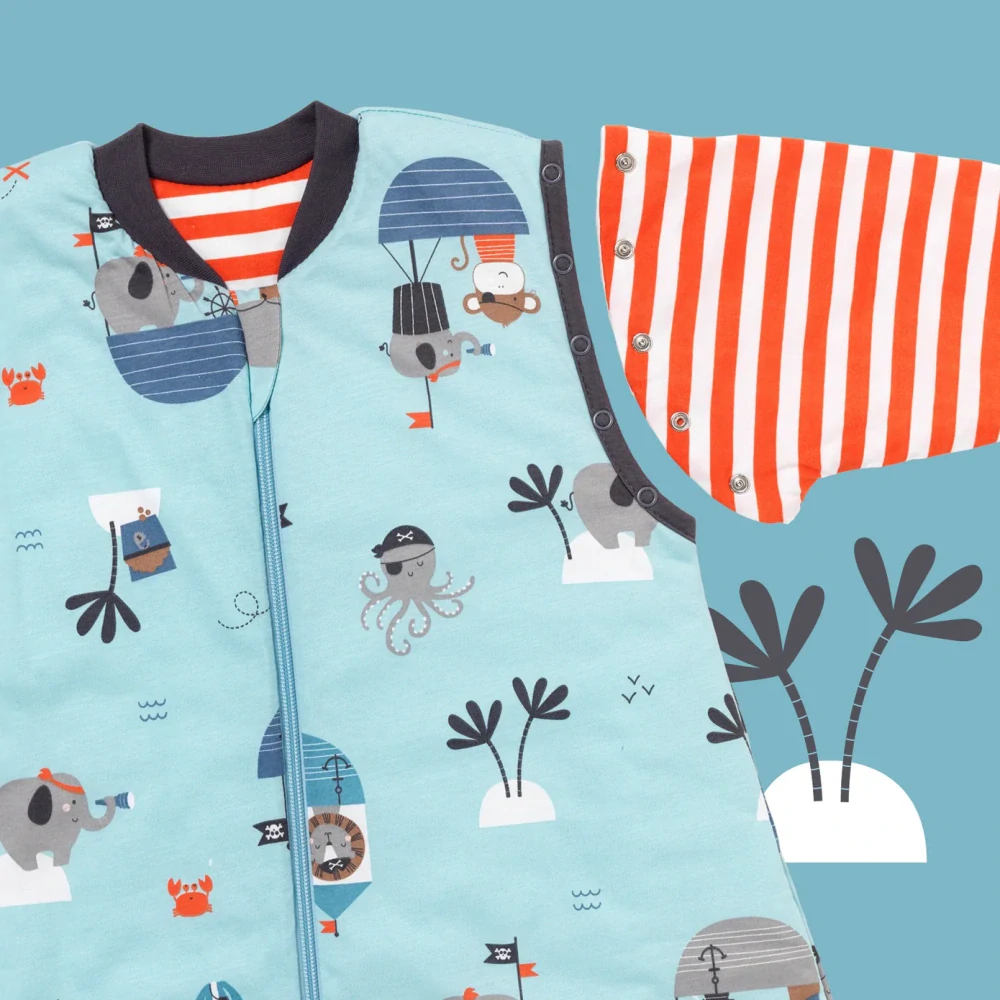 Piráti LETNÍ dětský spací pytel s ODEPÍNACÍMI RUKÁVY 6-18 měsíců, 90cm