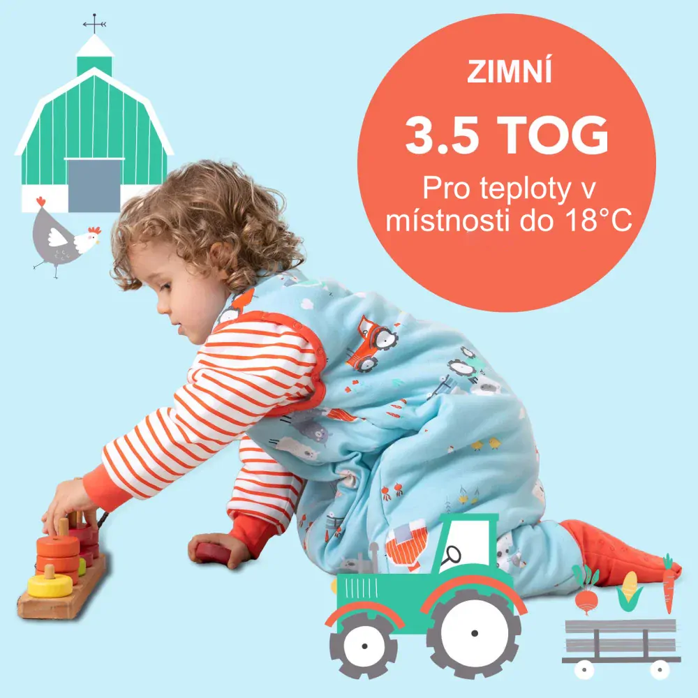 ORGANICKÁ BAVLNA - Červený ZIMNÍ PROTISKLUZOVÝ spací pytel s nohavičkami a s ODEPÍNACÍMI RUKÁVY 70cm