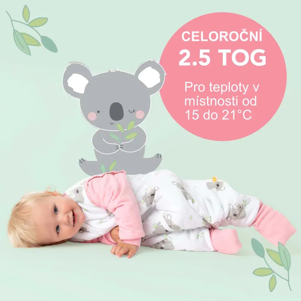 Koala CELOROČNÍ PROTISKLUZOVÝ spací pytel s nohavičkami a s ODEPÍNACÍMI RUKÁVY 90cm