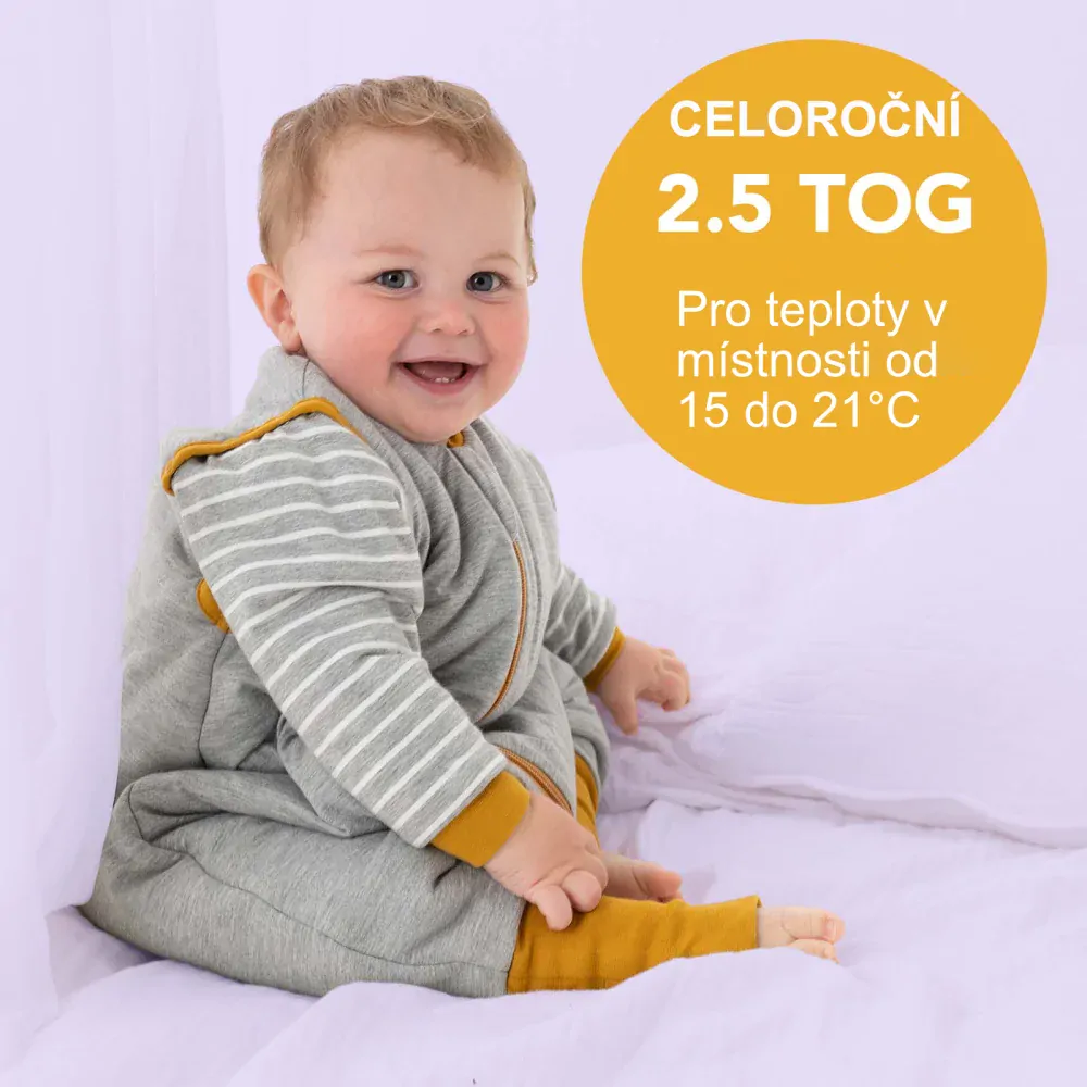 MODAL - Šedý CELOROČNÍ PROTISKLUZOVÝ spací pytel s nohavičkami a s ODEPÍNACÍMI RUKÁVY 70cm