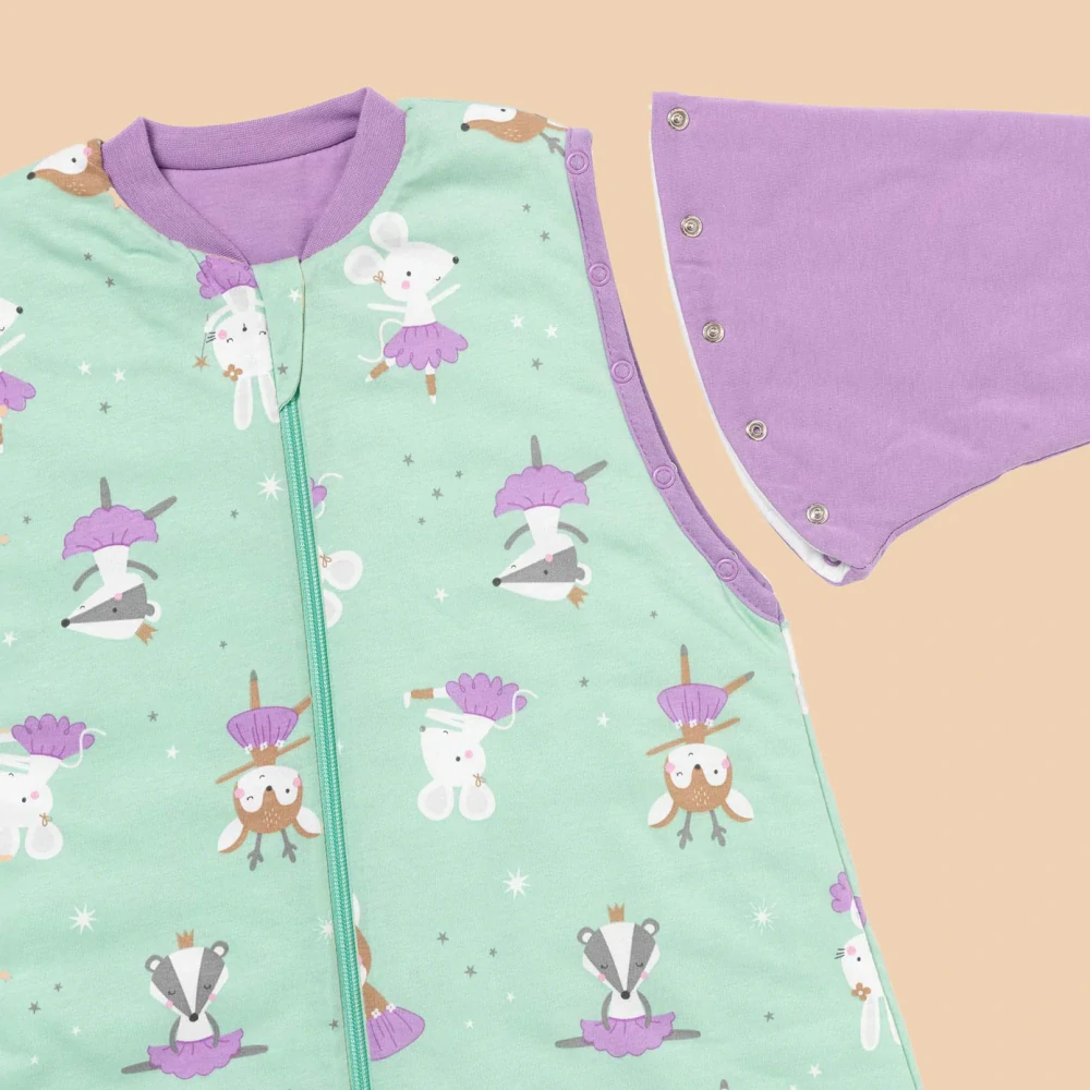 Balerína LETNÍ PROTISKLUZOVÝ spací pytel s nohavičkami a ODEPÍNACÍMI RUKÁVY 60cm