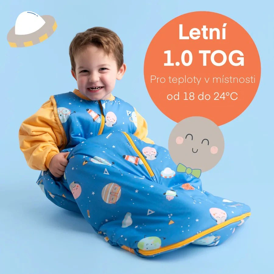 Vesmír LETNÍ dětský spací s ODEPÍNACÍMI RUKÁVY 6-10 let, 150cm