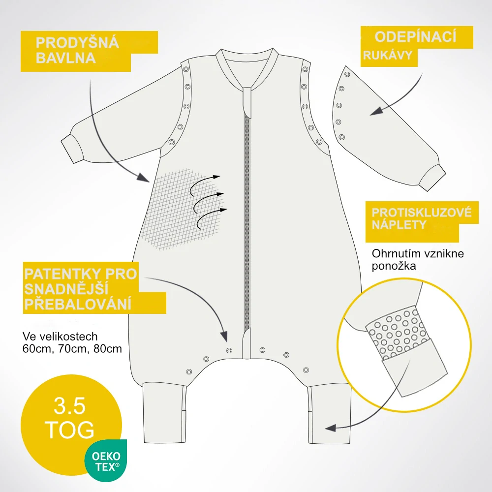 Džungle ZIMNÍ PROTISKLUZOVÝ spací pytel s nohavičkami a s ODEPÍNACÍMI RUKÁVY 140cm