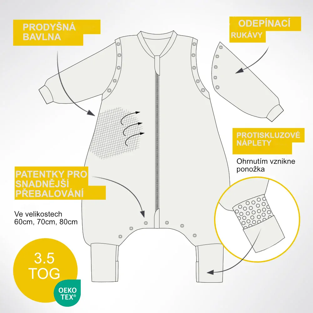 Džungle ZIMNÍ PROTISKLUZOVÝ spací pytel s nohavičkami a s ODEPÍNACÍMI RUKÁVY 130cm