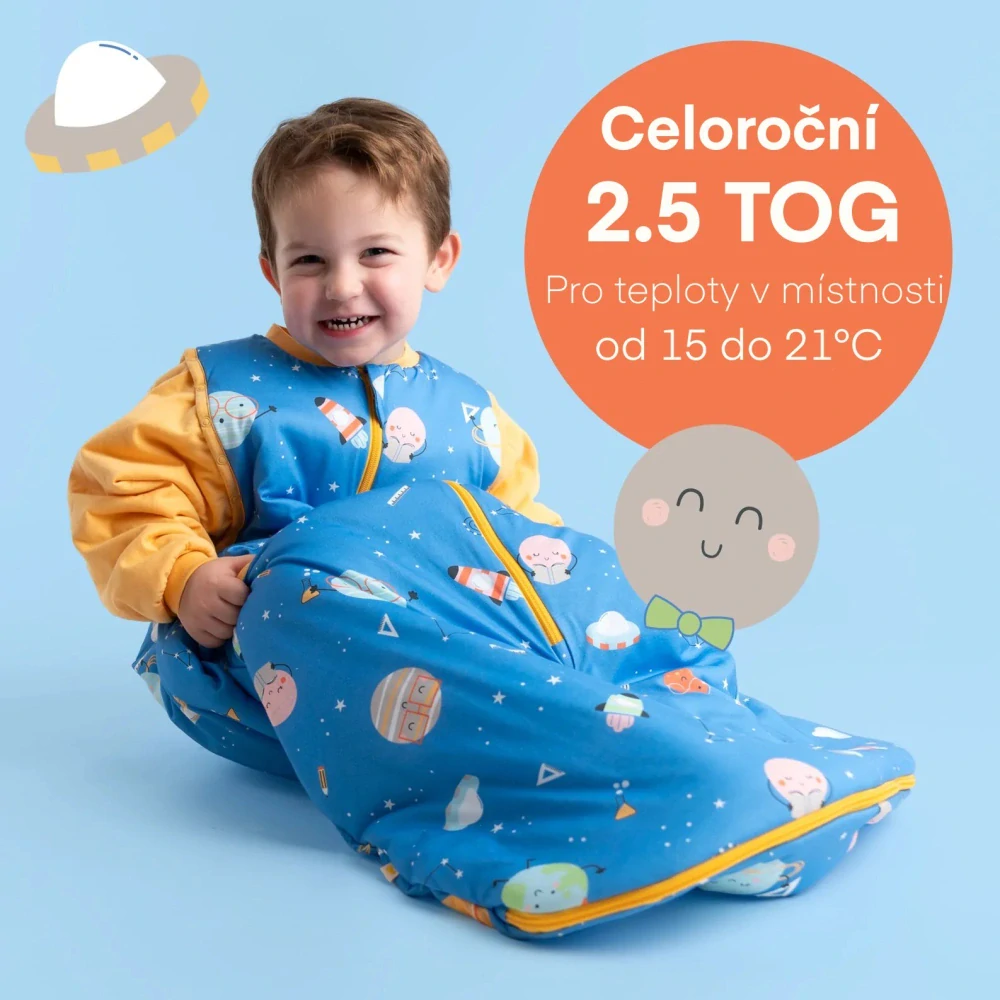 Vesmír CELOROČNÍ dětský spací pytel s ODEPÍNACÍMI RUKÁVY 3-6let, 130cm